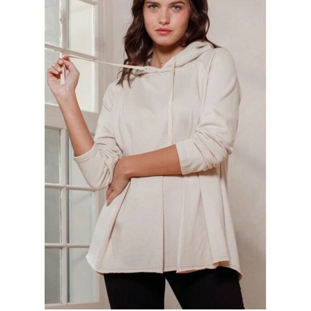 Anthropologie Pilcro And The Letterpress Ivory Pleated‎ Cotton Hoodie Sweatshirt